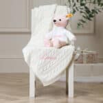 Personalised My First Steiff pink teddy bear and Toffee Moon luxury cable blanket gift set Blankets 6