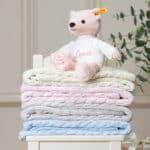 Personalised My First Steiff pink teddy bear and Toffee Moon luxury cable blanket gift set Blankets 7