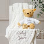 Personalised My First Steiff tan teddy bear and Toffee Moon luxury cable blanket gift set Blankets 3