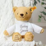 Personalised My First Steiff tan teddy bear and Toffee Moon luxury cable blanket gift set Blankets 4