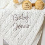 Personalised My First Steiff tan teddy bear and Toffee Moon luxury cable blanket gift set Blankets 5