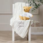 Personalised My First Steiff tan teddy bear and Toffee Moon luxury cable blanket gift set Blankets 6