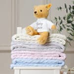 Personalised My First Steiff tan teddy bear and Toffee Moon luxury cable blanket gift set Blankets 7