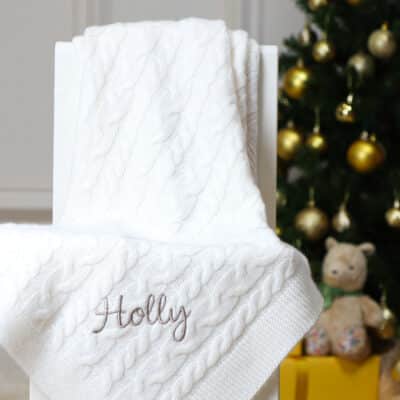 Hollyz personalised baby’s first Christmas luxury pure cashmere cream baby blanket Baby Cashmere 2