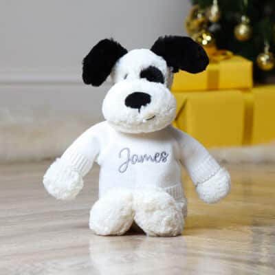 Personalised Jellycat Bashful black and cream puppy soft toy Personalised Soft Toys