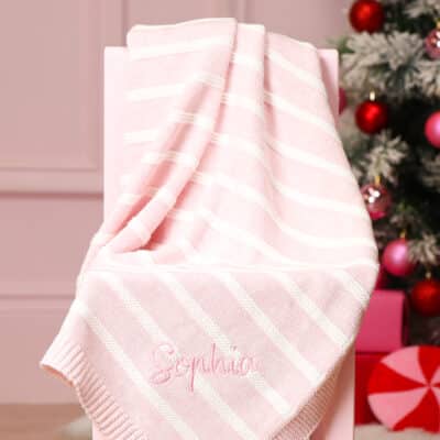 Ziggle personalised pink stripe cotton knitted baby blanket Christmas Gifts 2