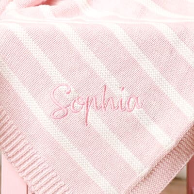 Ziggle personalised pink stripe cotton knitted baby blanket Christmas Gifts 2