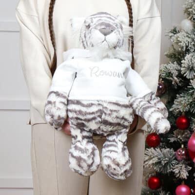 Personalised Jellycat HUGE bashful snow tiger soft toy with white hoodie Christmas Gifts 2