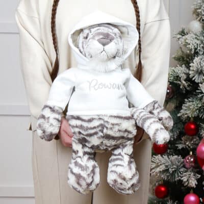 Personalised Jellycat HUGE bashful snow tiger soft toy with white hoodie Christmas Gifts 3