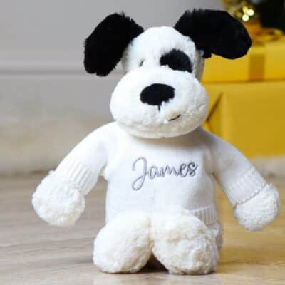 Personalised Jellycat Bashful black and cream puppy soft toy Personalised Soft Toys