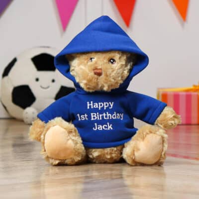 Personalised Keeleco medium Dougie bear with blue hoodie Birthday Gifts 2