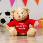 Personalised Keeleco medium Dougie bear with red hoodie Birthday Gifts 3