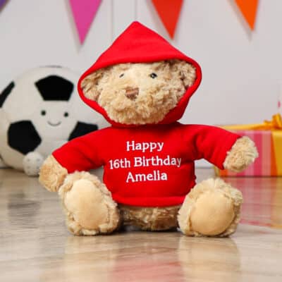 Personalised Keeleco medium Dougie bear with red hoodie Birthday Gifts 2