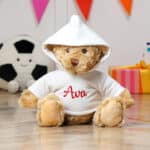 Personalised Keeleco medium Dougie bear with white hoodie Birthday Gifts 4