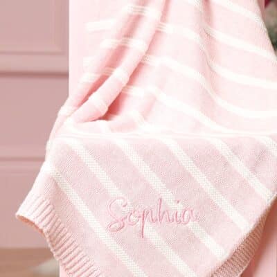 Ziggle personalised pink stripe cotton knitted baby blanket Christmas Gifts