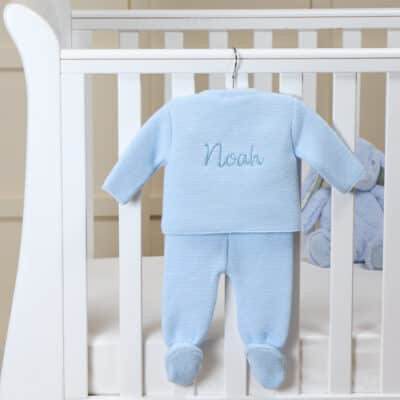 Dandelion blue personalised knitted jacket and leggings set Baby Wear