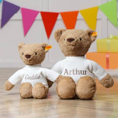 Personalised Steiff Thommy caramel teddy bear soft toy in 2 sizes Baby Shower Gifts