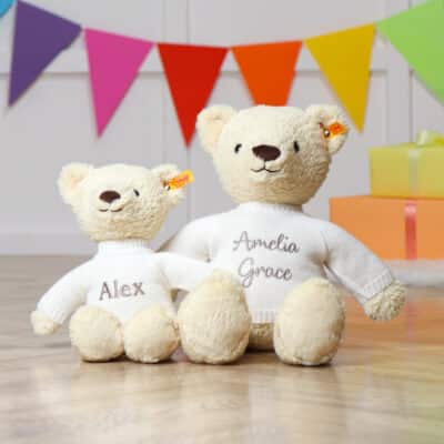 Personalised Steiff Thommy vanilla teddy bear soft toy in 2 sizes Baby Shower Gifts